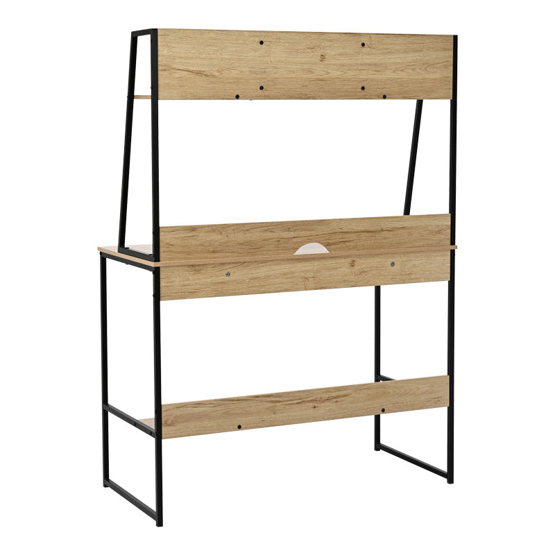 Birou cu raft Herbey, Stejar cu picior negru metalic, 100x48x139 cm