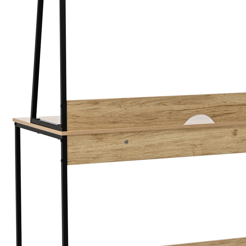 Birou cu raft Herbey, Stejar cu picior negru metalic, 100x48x139 cm