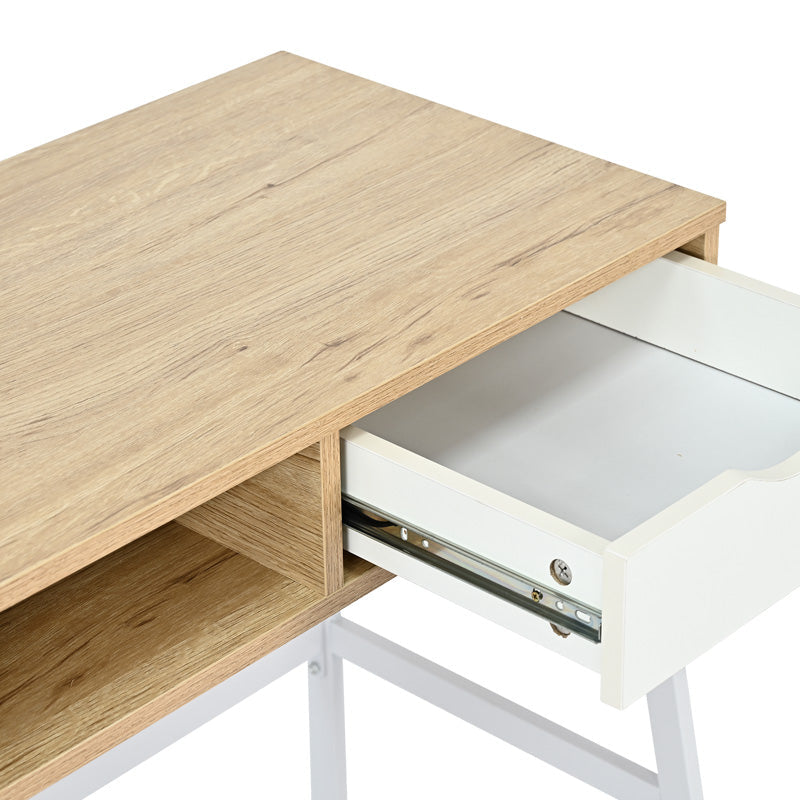 Birou Rezio cu raft si sertar, 75x45x76 cm - Stejar-Alb