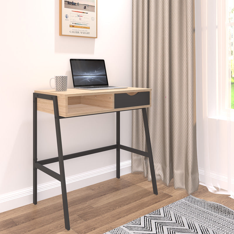 Birou Rezio cu raft si sertar, 75x45x76 cm - Stejar-Negru