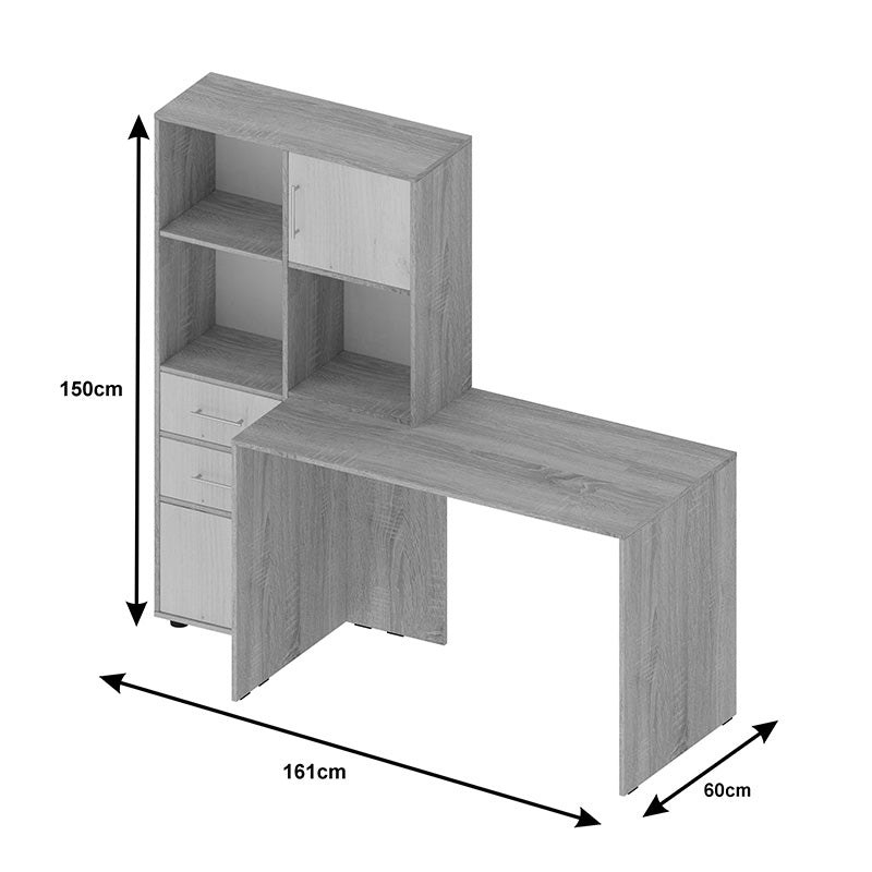 Birou cu rafturi pentru carti Scarlet, Lemn, Sonoma-Alb, 161x60x150 cm