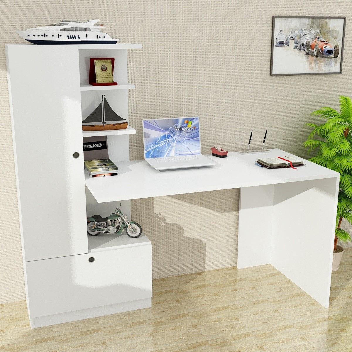 Birou Domingos cu 2 usi rafturi, Alb, 120x61.8x73.8 cm
