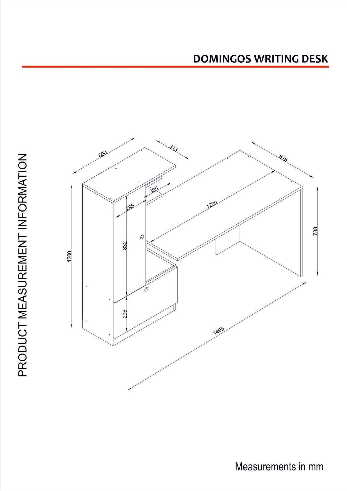 Birou Domingos cu 2 usi rafturi, Alb, 120x61.8x73.8 cm