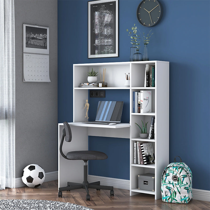 Birou Janson cu biblioteca, alb, 114x40x142 cm