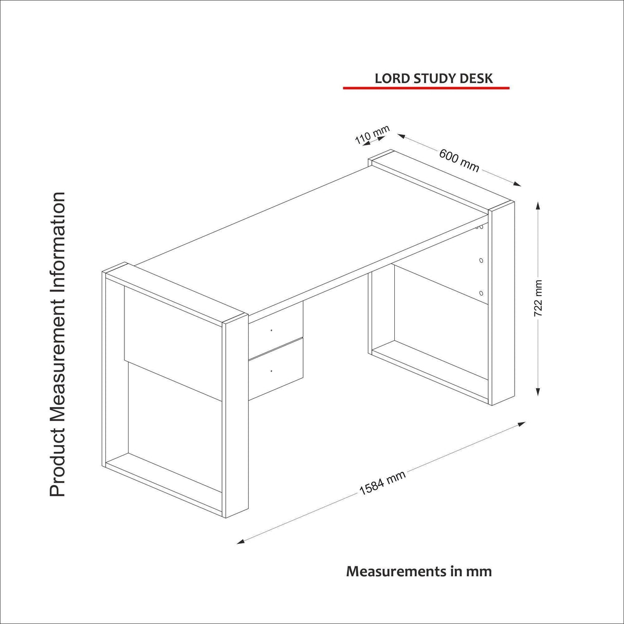 Birou Lord cu 2 sertare, Alb, 159x60x72 cm