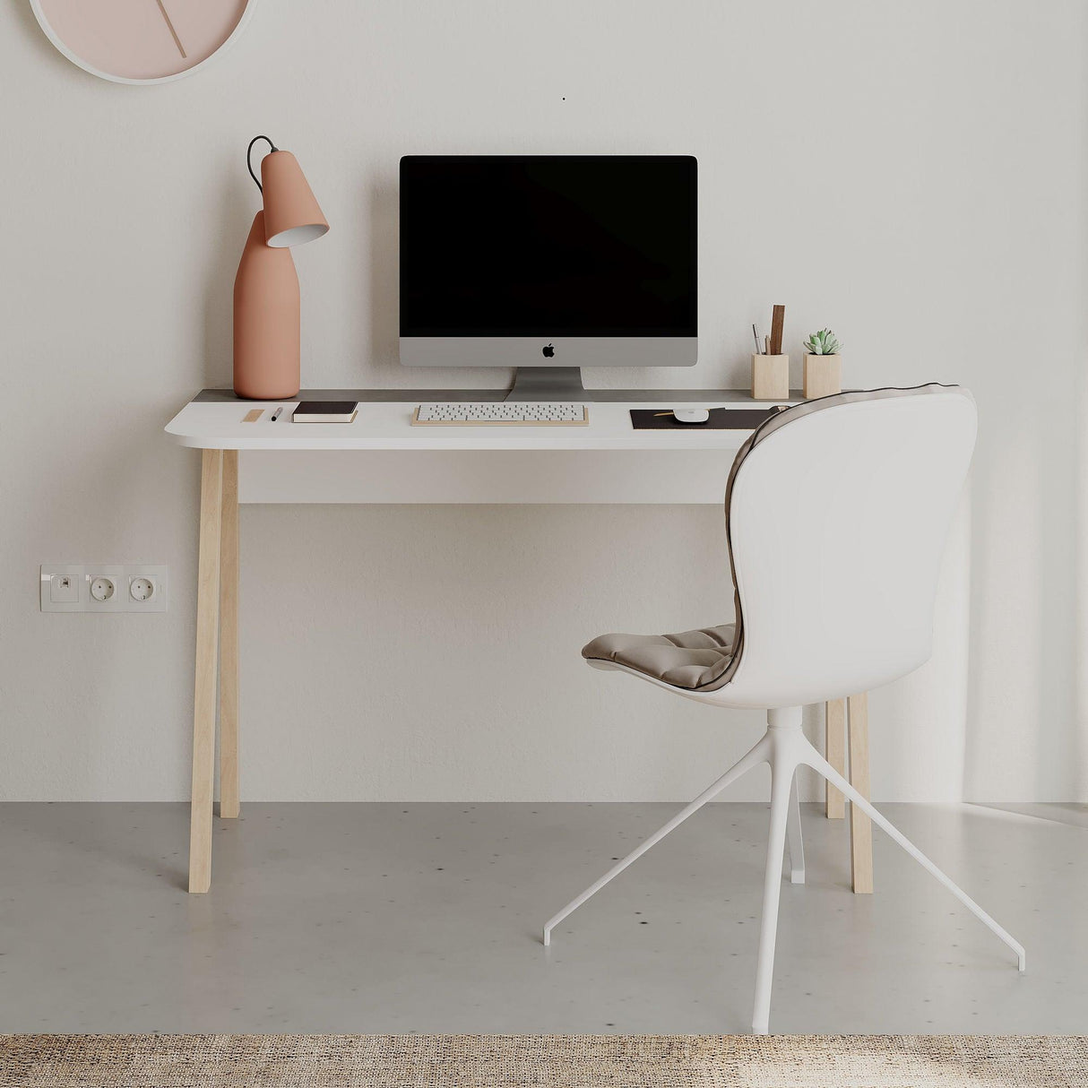 Birou Luton Stil scandinav, Alb Mocha deschis - Alb Gri, 120x75x60 cm - Alb Gri