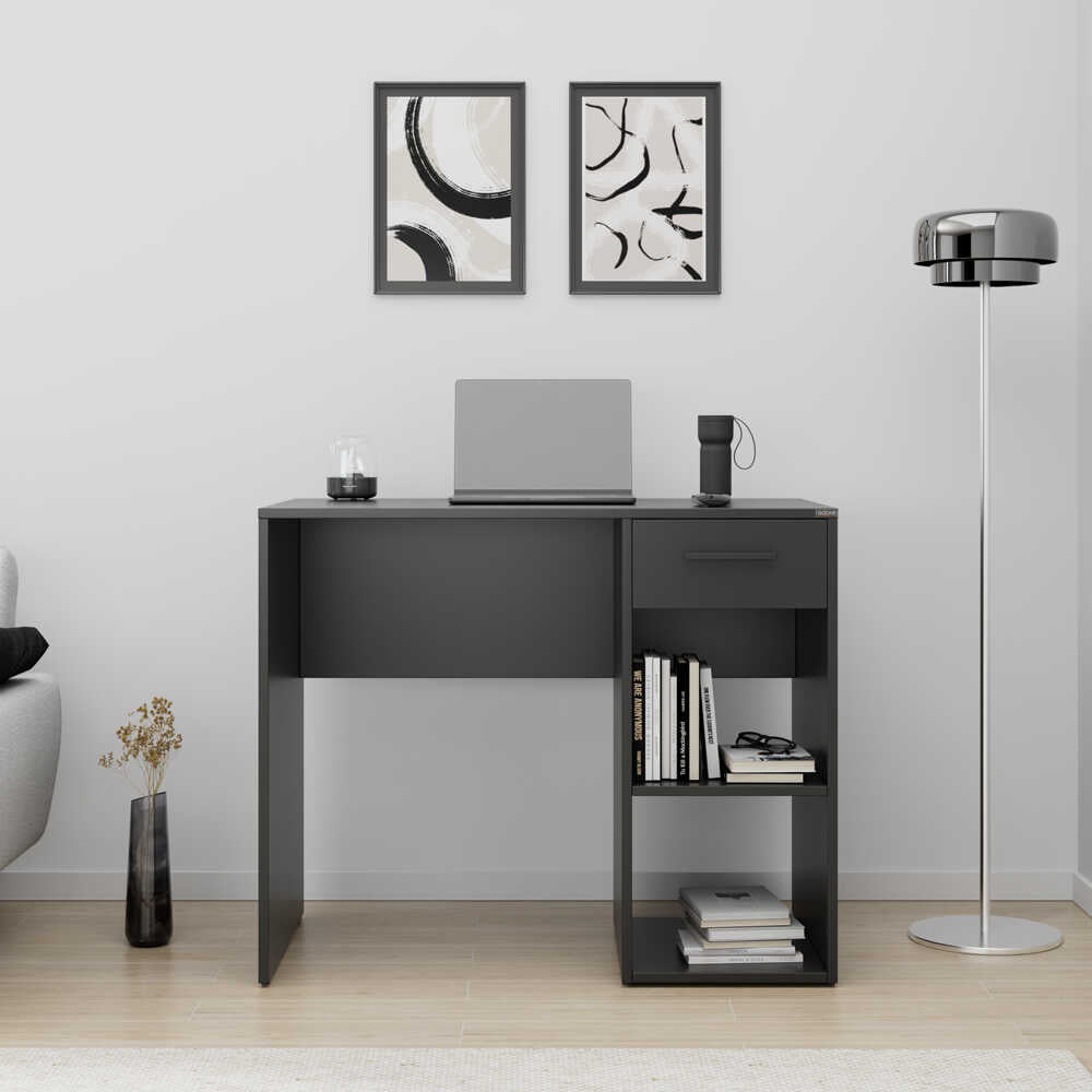 Birou Modern CMS-505-BB-1 Home Collection® Concept cu Sertar și 2 Rafturi, Alb - Maro - Stejar - Antracit, 90x52x75 cm - Antracit | SKU: CMS-505-AA-1