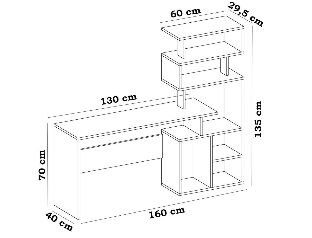 Birou Next cu rafturi, Alb, 130x40x70 cm
