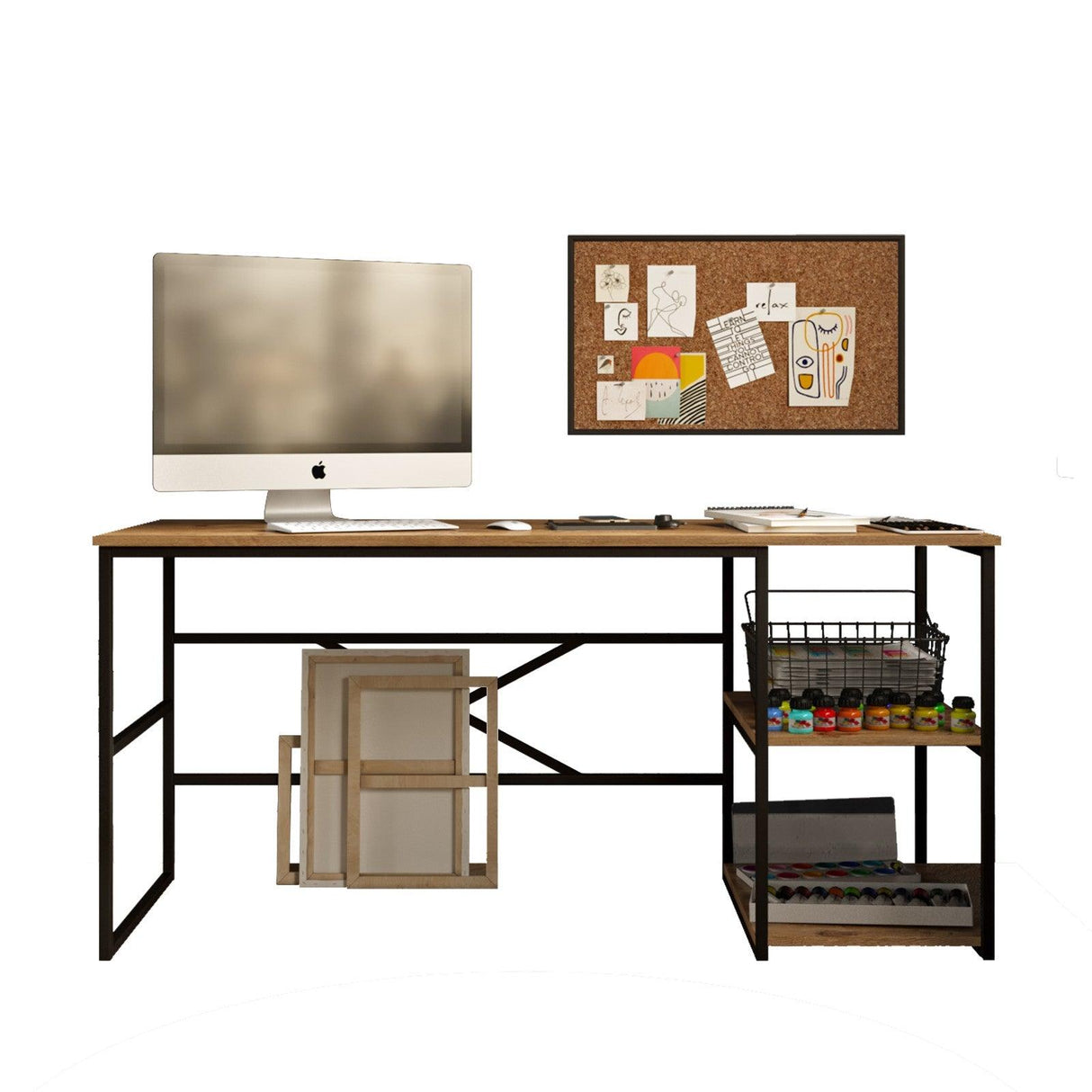 Birou Nonvi Lemn natural cadru Metal, 42x60x75 cm