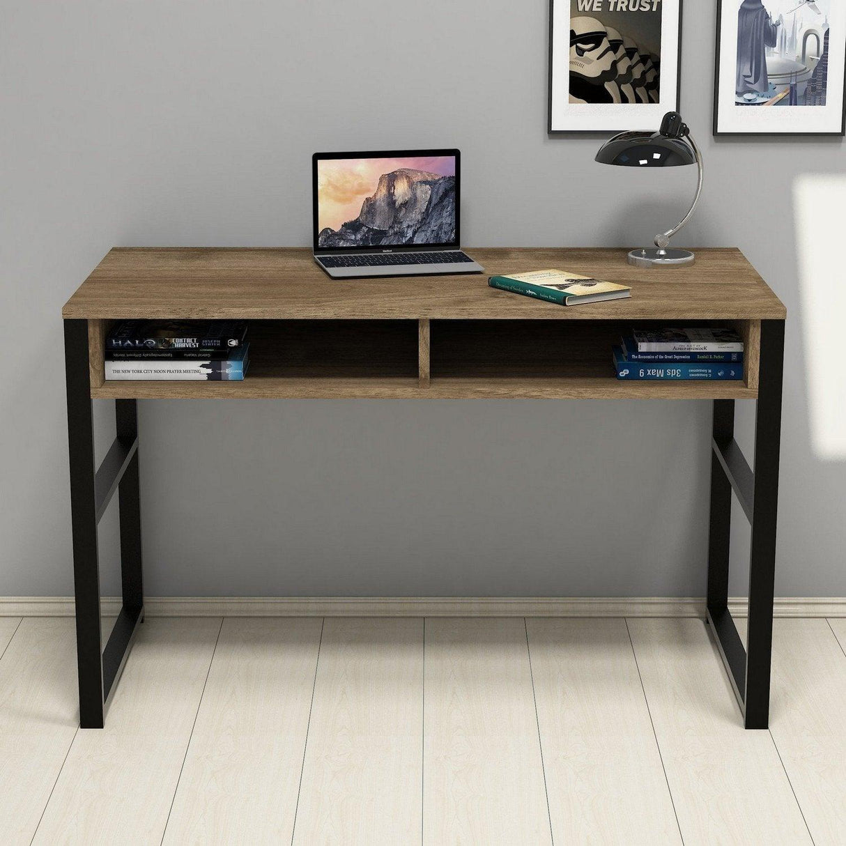 Birou Nove cu 2 Compartimente, Nuc, 120x60x75 cm