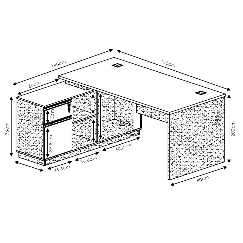 Birou pe colt dreapta Oscar, nuc - antracit, 160x140x76 cm