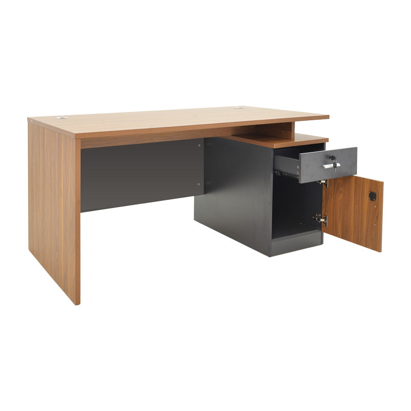 Birou profesional cu functie de organizare Oscar, Lemn, Nuc/Gris închis, 150x80x76 cm
