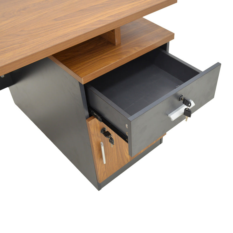 Birou profesional cu spatiu de munca Oscar, Nuanta nuc-gri închis, lemn, 180x90x76 cm