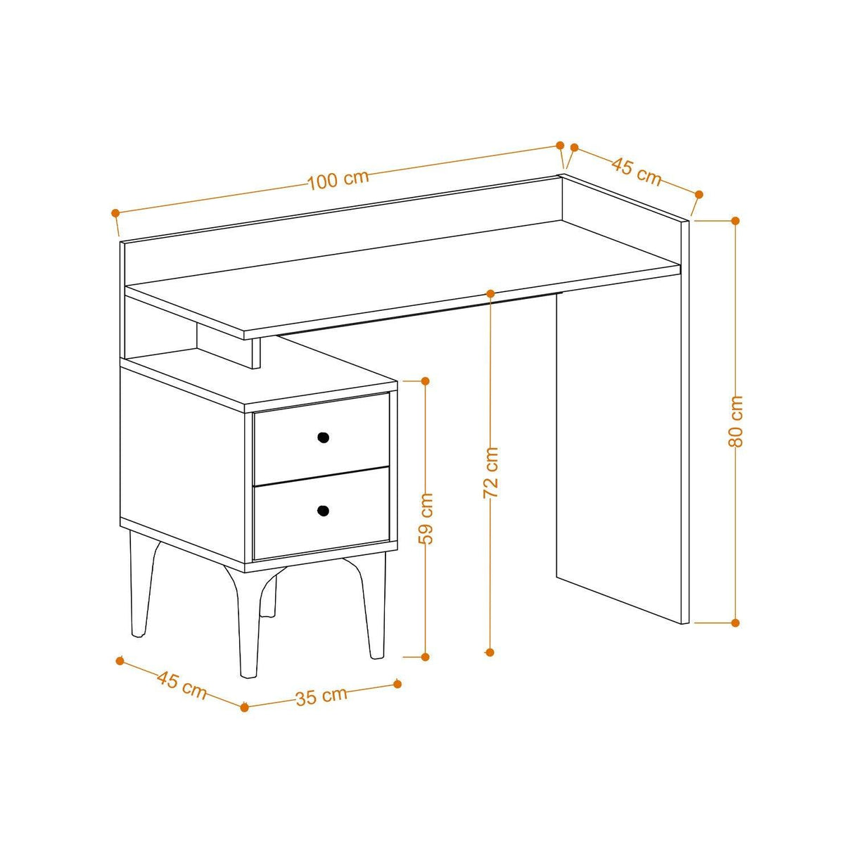 Birou Puuk cu 2 sertare, Stejar, 100x80x45 cm