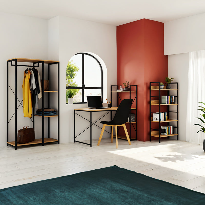 Birou Ramon cu biblioteca reversibile, Stejar - Negru, 122x64x120 cm
