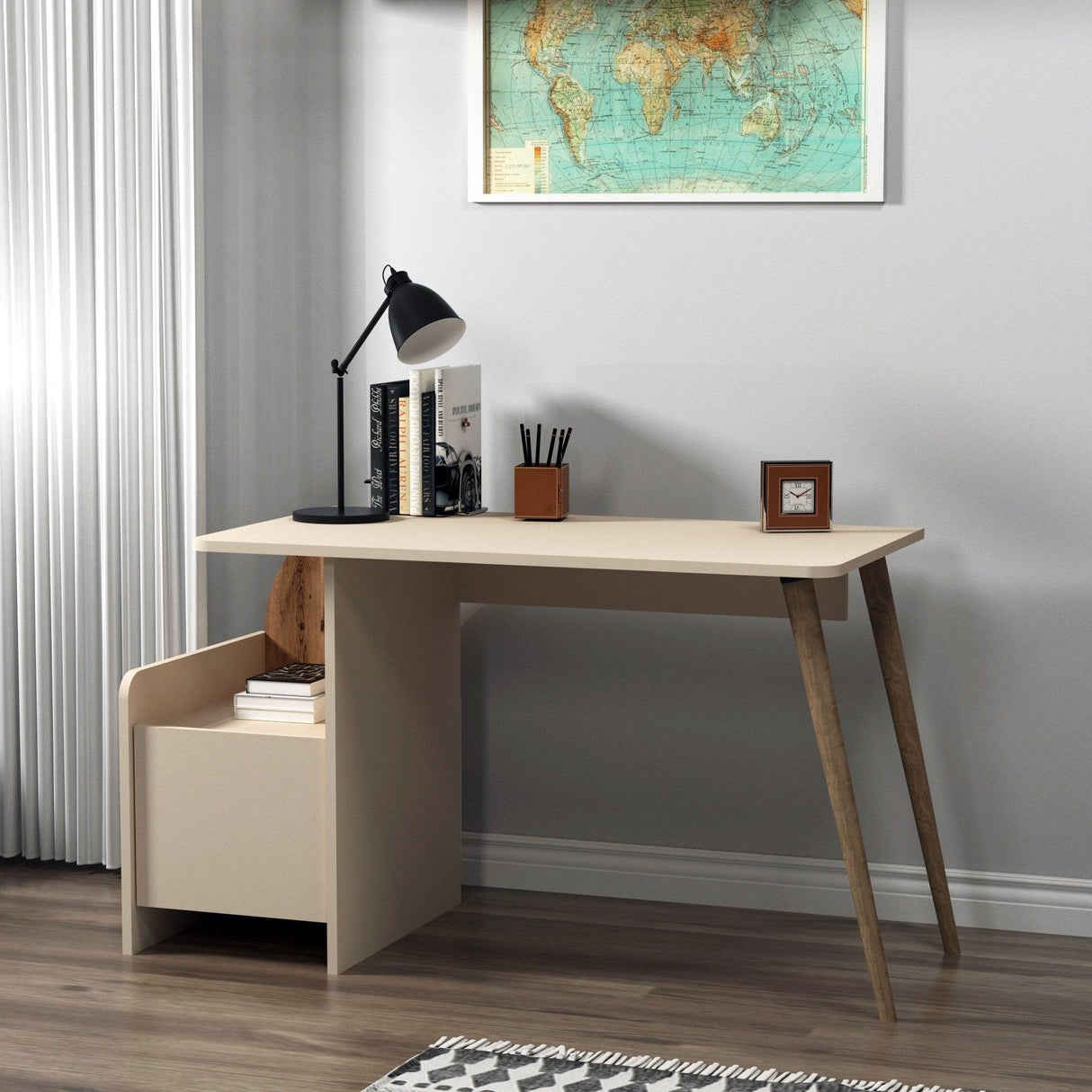 Birou Suave cu Rollbox Design Elegant, Nuc, 125x74x60 cm