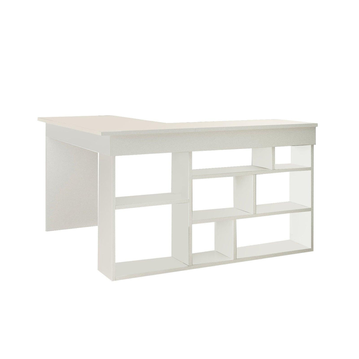 Birou Zellow Tip L cu Rafturi, 129x72x120 cm - Alb