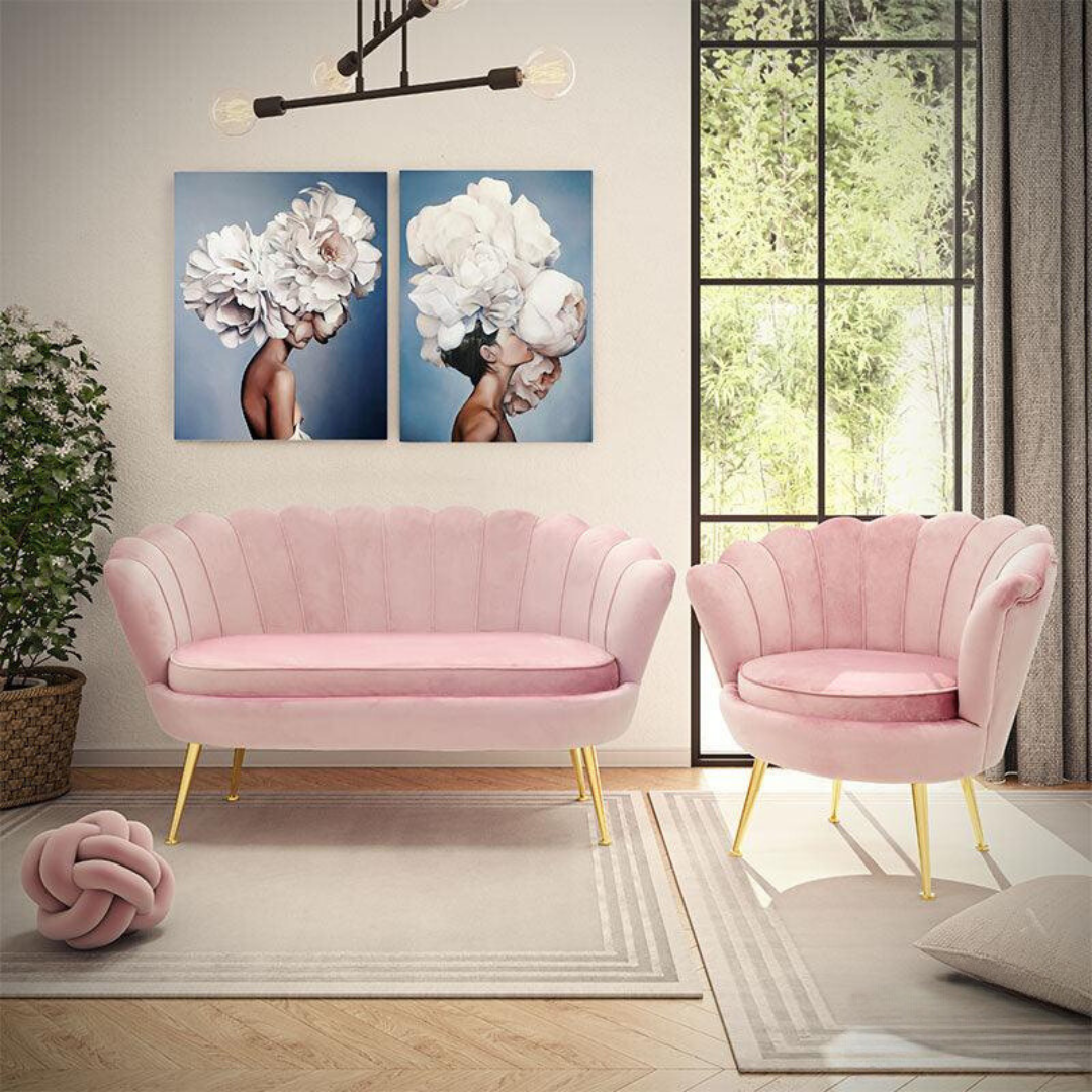 Canapea 2 locuri Daimon catifea, 134x70x77 cm - Roz