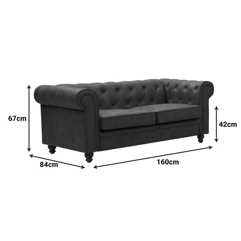 Canapea cu 2 locuri antichizata dintr-un tip incredibil de stofa maro Chesterfield, 160x84x67 cm