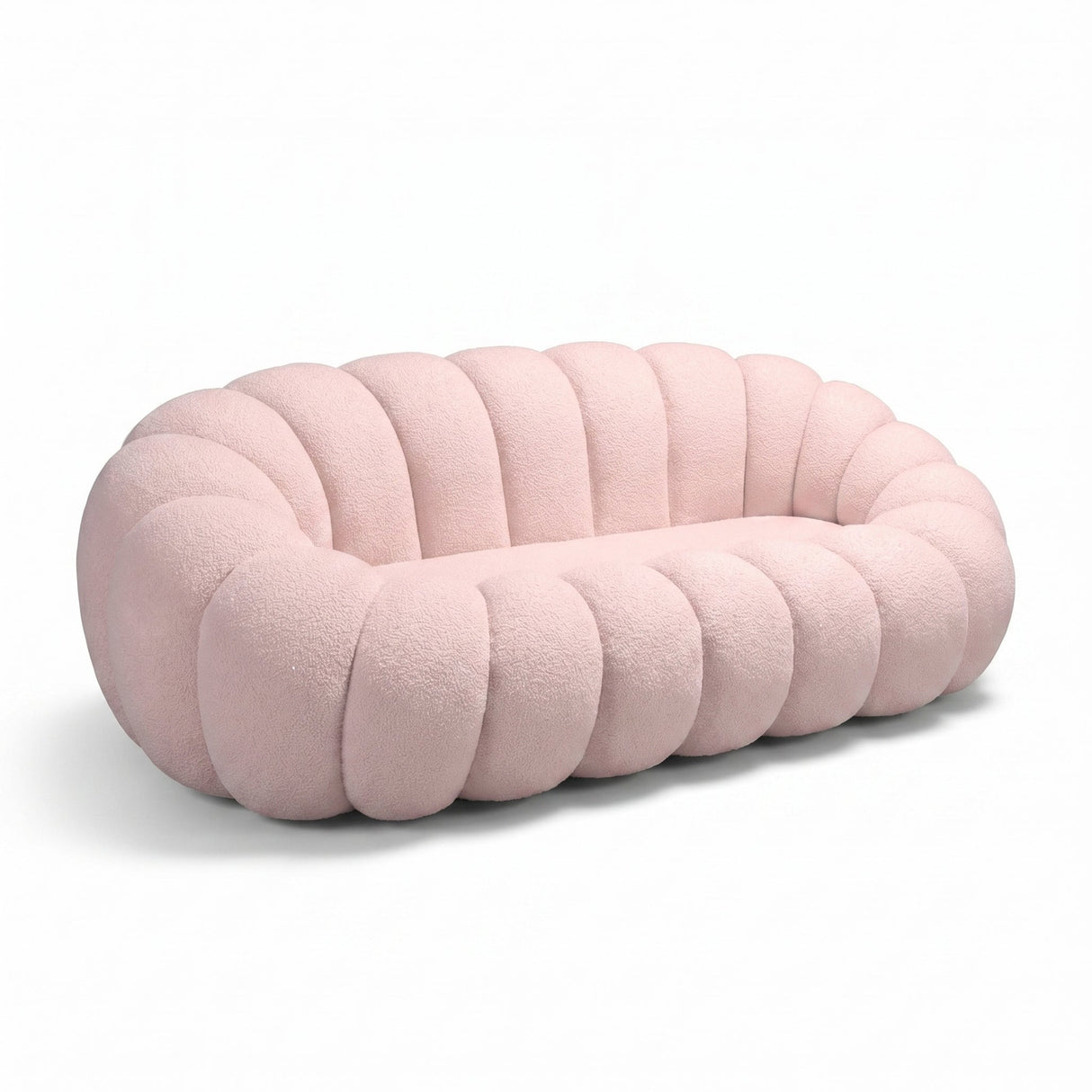 Canapea cu funcție Embrace, Țesătură bouclé, Bej - Roz, 180x105x65 cm - Roz