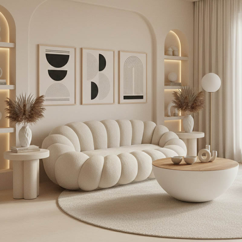 Canapea cu funcție Embrace, Țesătură bouclé, Bej - Roz, 180x105x65 cm - Canapea cu funcție Embrace, Țesătură bouclé, Bej - Roz, 180x105x65 cm