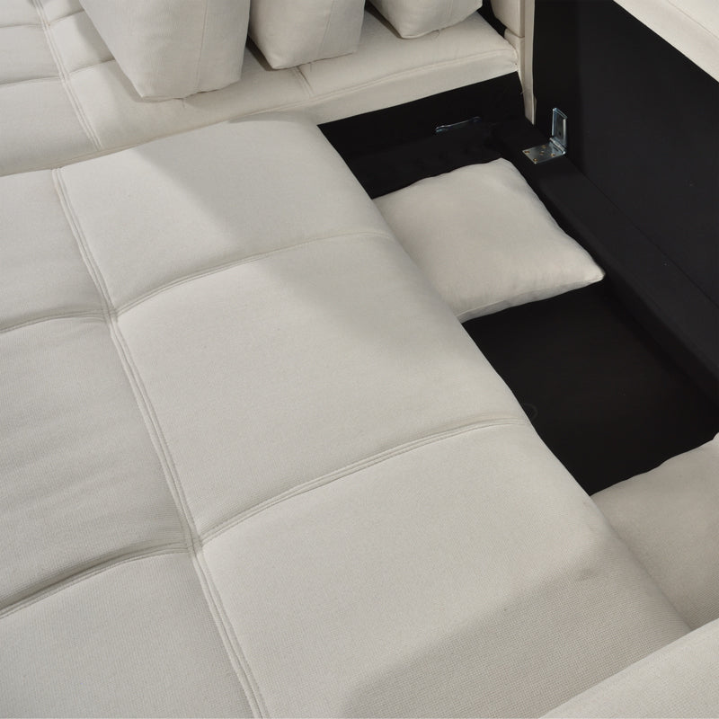 Canapea extensibilă Belda, colț reversibil, cu depozitare, Diverse culori, 246x138x82 cm - Crem | SKU: 389-000017 | Canapea extensibilă Belda, colț reversibil, cu depozitare, 246x138x82 cm, varianta Crem, produs pentru amenajarea locuinței, disponibil online în România la CasaMob