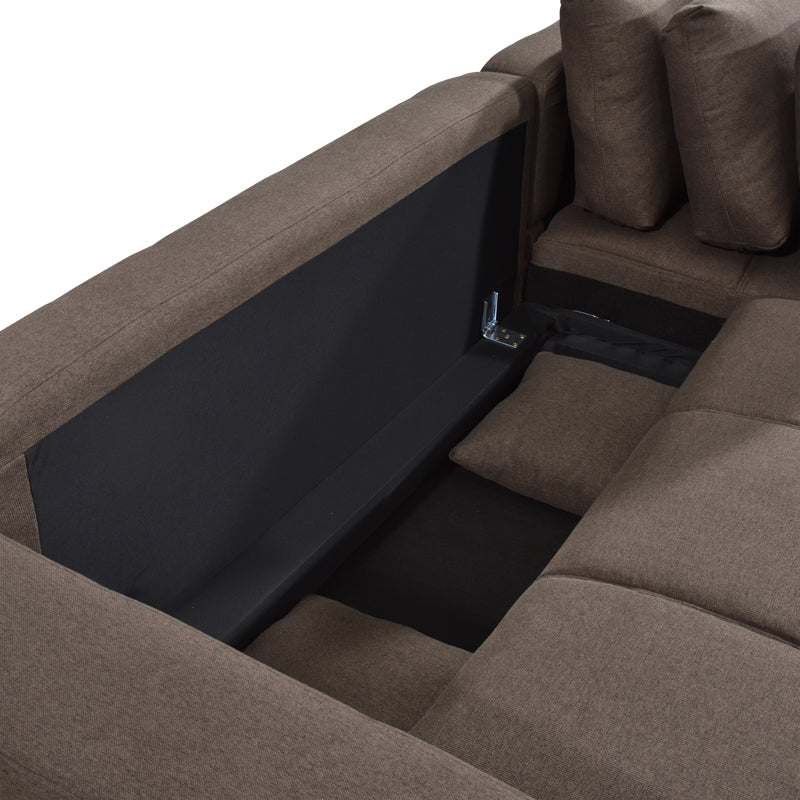 Canapea extensibilă Belda, colț reversibil, cu depozitare, Diverse culori, 246x138x82 cm - Maro | SKU: 389-000018 | Canapea extensibilă Belda, colț reversibil, cu depozitare, 246x138x82 cm, varianta Maro, produs pentru amenajarea locuinței, disponibil online în România la CasaMob