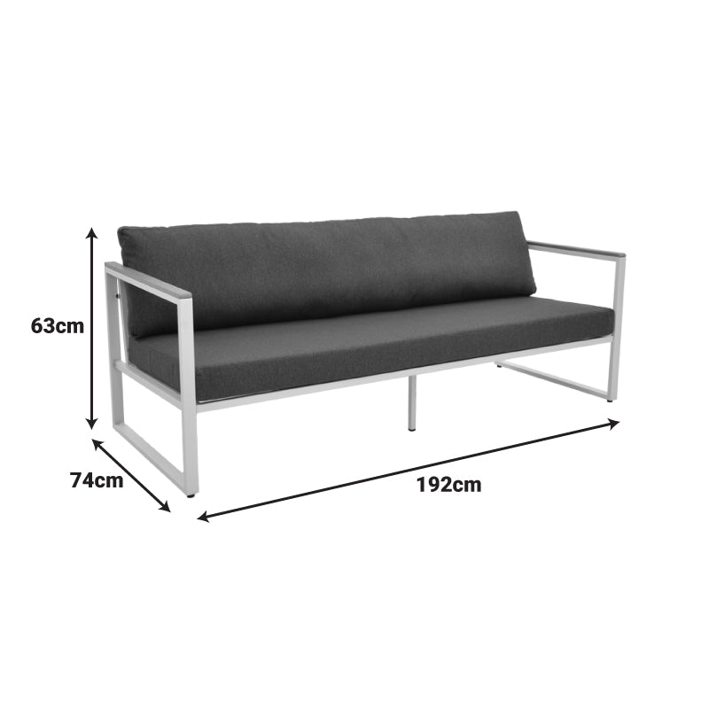 Canapea Aurelio, Metal, 3 locuri, 192x74x63 cm - Negru