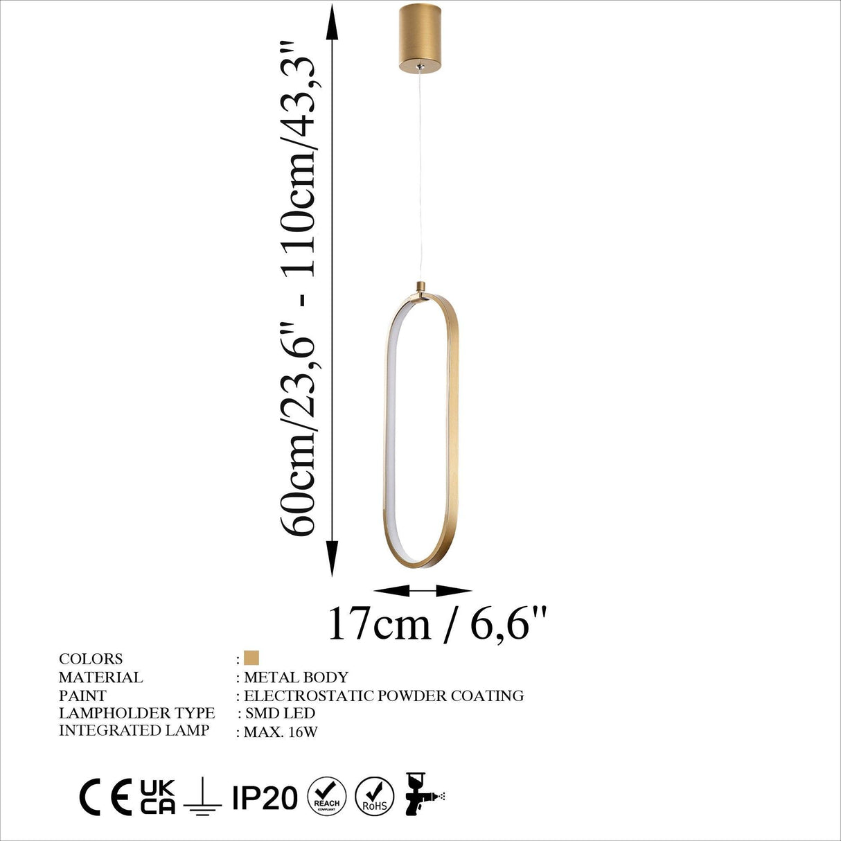 Candelabru Can - 13561, Auriu, 7x7x60 cm