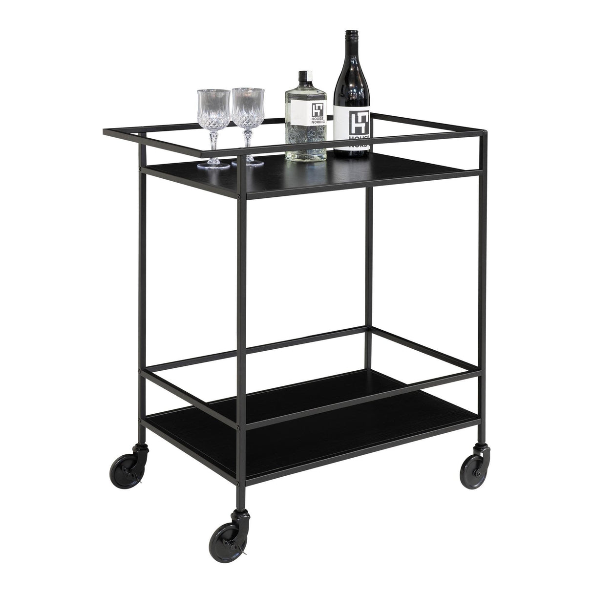 Cărucior servire, Natural - Negru, 40x79x68 cm - Negru