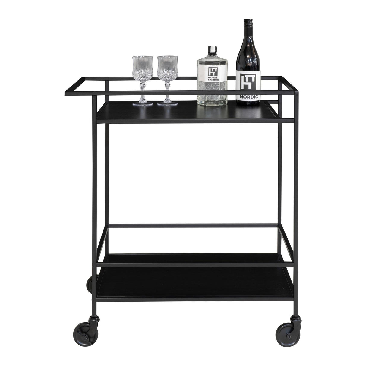 Cărucior servire, Natural - Negru, 40x79x68 cm - Negru