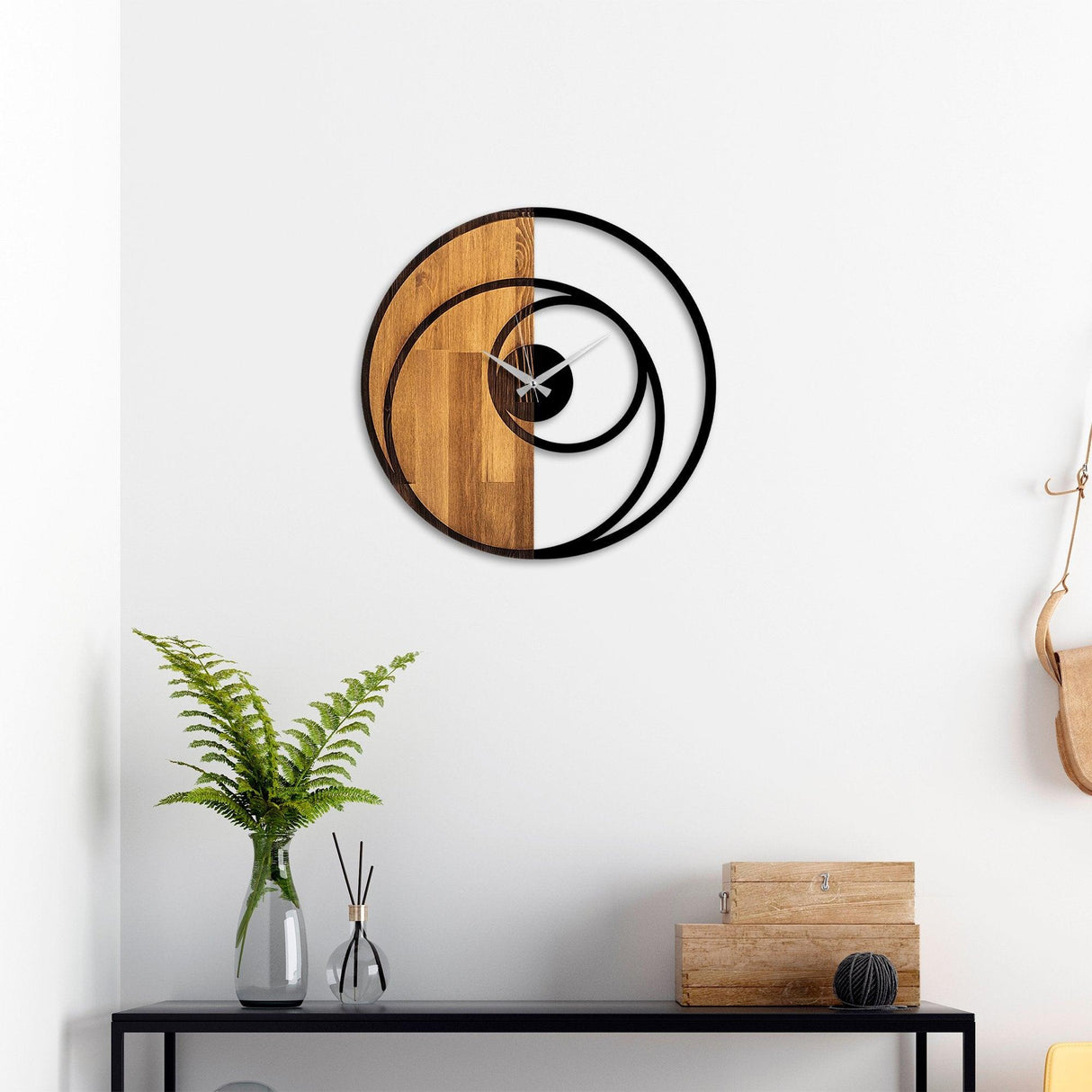 Ceas de perete decorativ din lemn Circle, Nuc, 56x56 cm