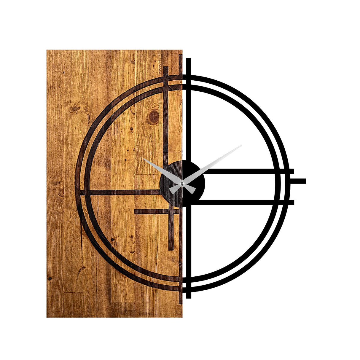 Ceas de perete decorativ din lemn Wooden Clock 38, Nuc deschis, 58x56 cm