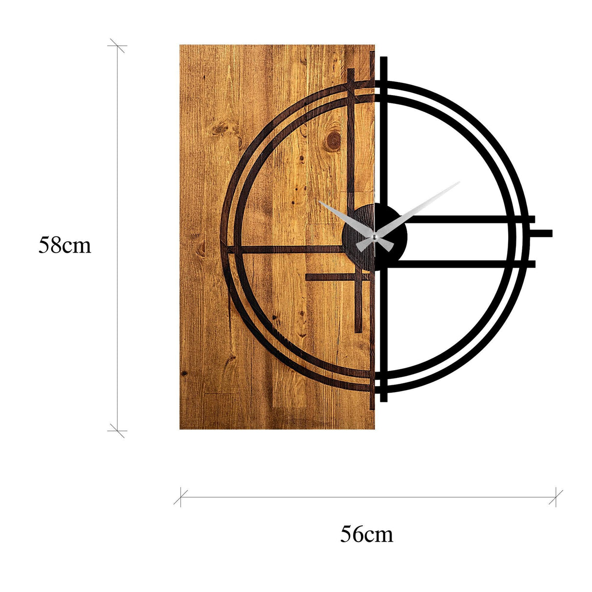 Ceas de perete decorativ din lemn Wooden Clock 38, Nuc deschis, 58x56 cm