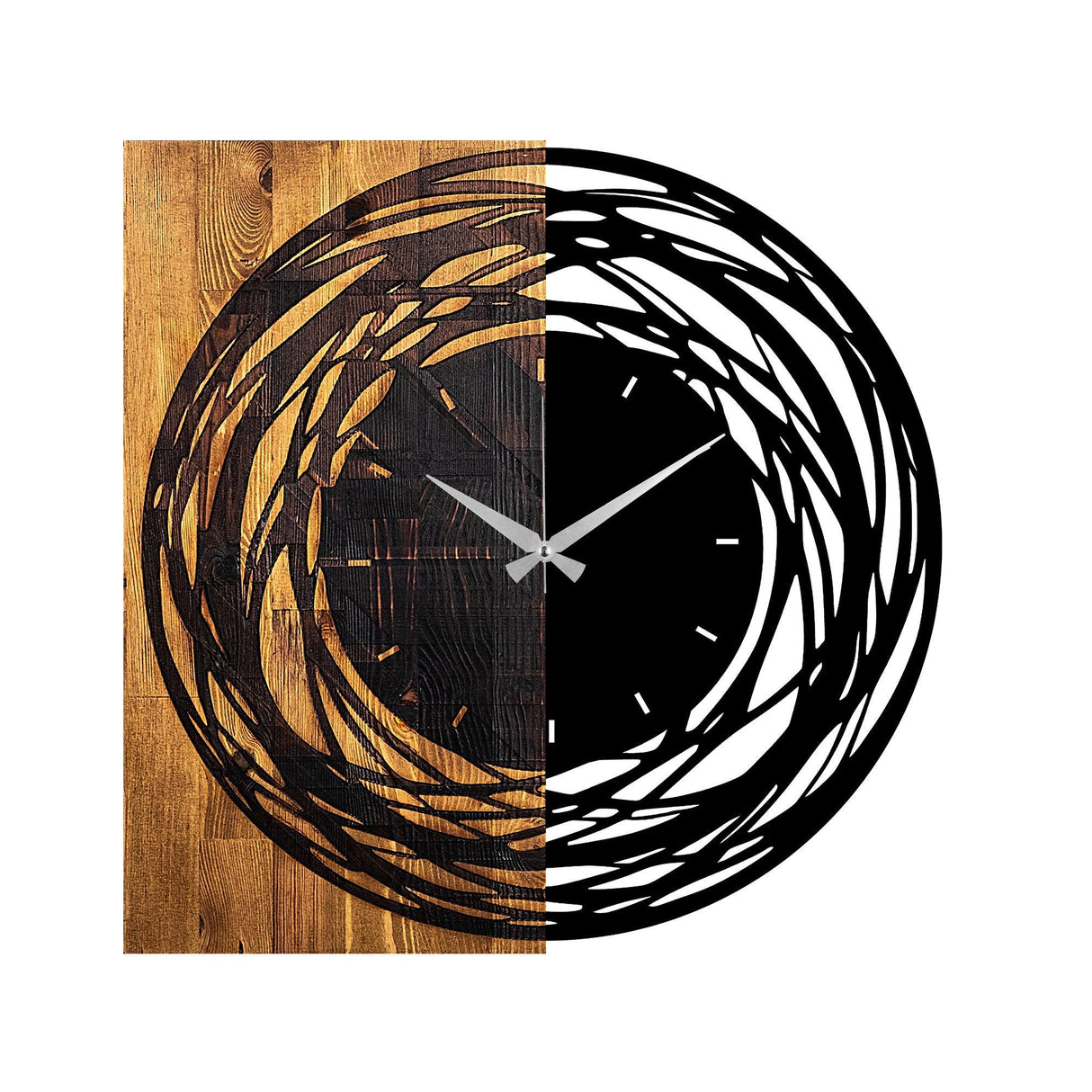 Ceas de perete decorativ din lemn Wooden Clock 39, Nuc deschis, 58x58 cm