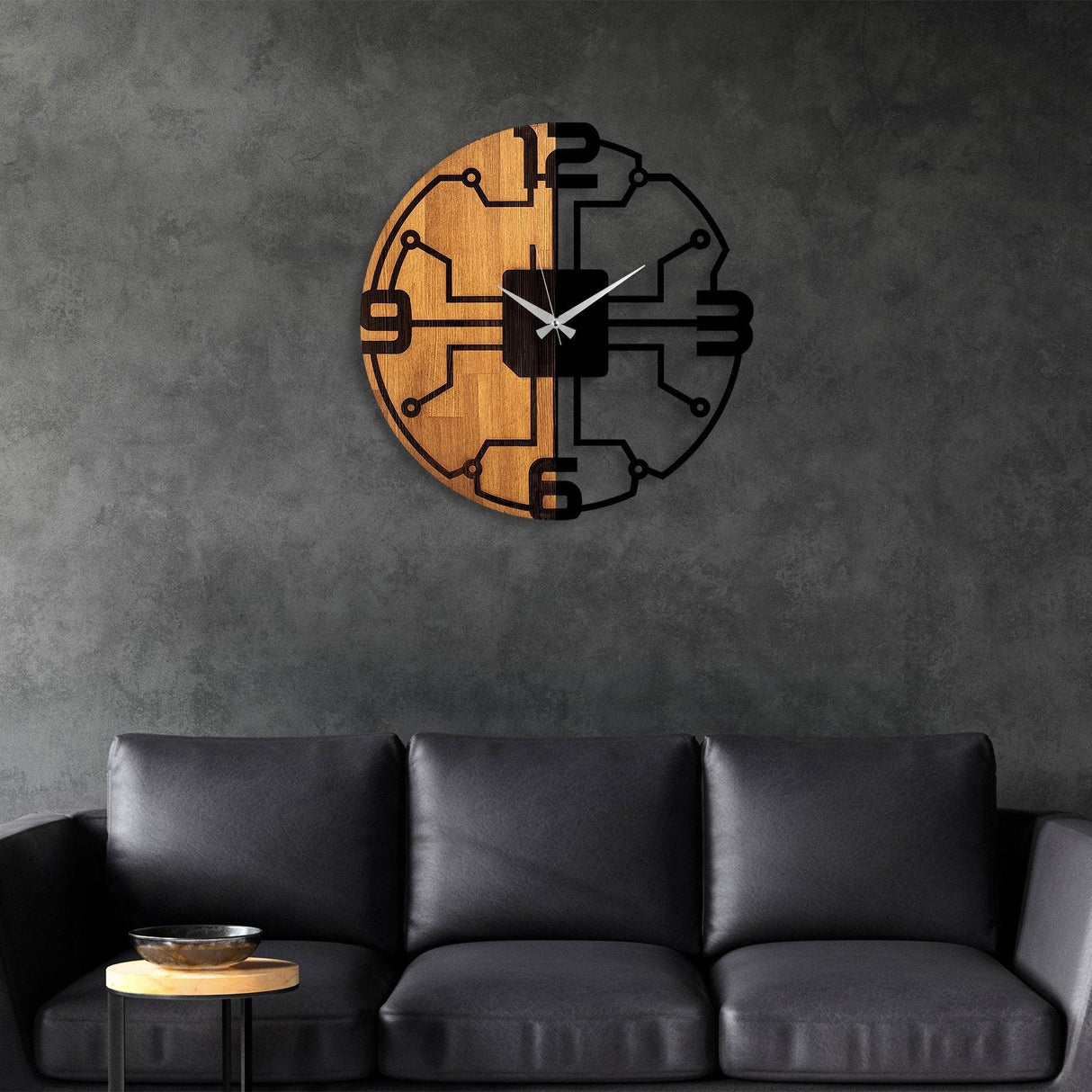 Ceas de perete decorativ din lemn Wooden Clock - 61, Nuc, 56x56 cm