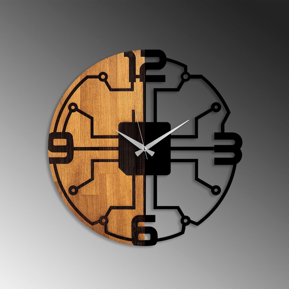 Ceas de perete decorativ din lemn Wooden Clock - 61, Nuc, 56x56 cm