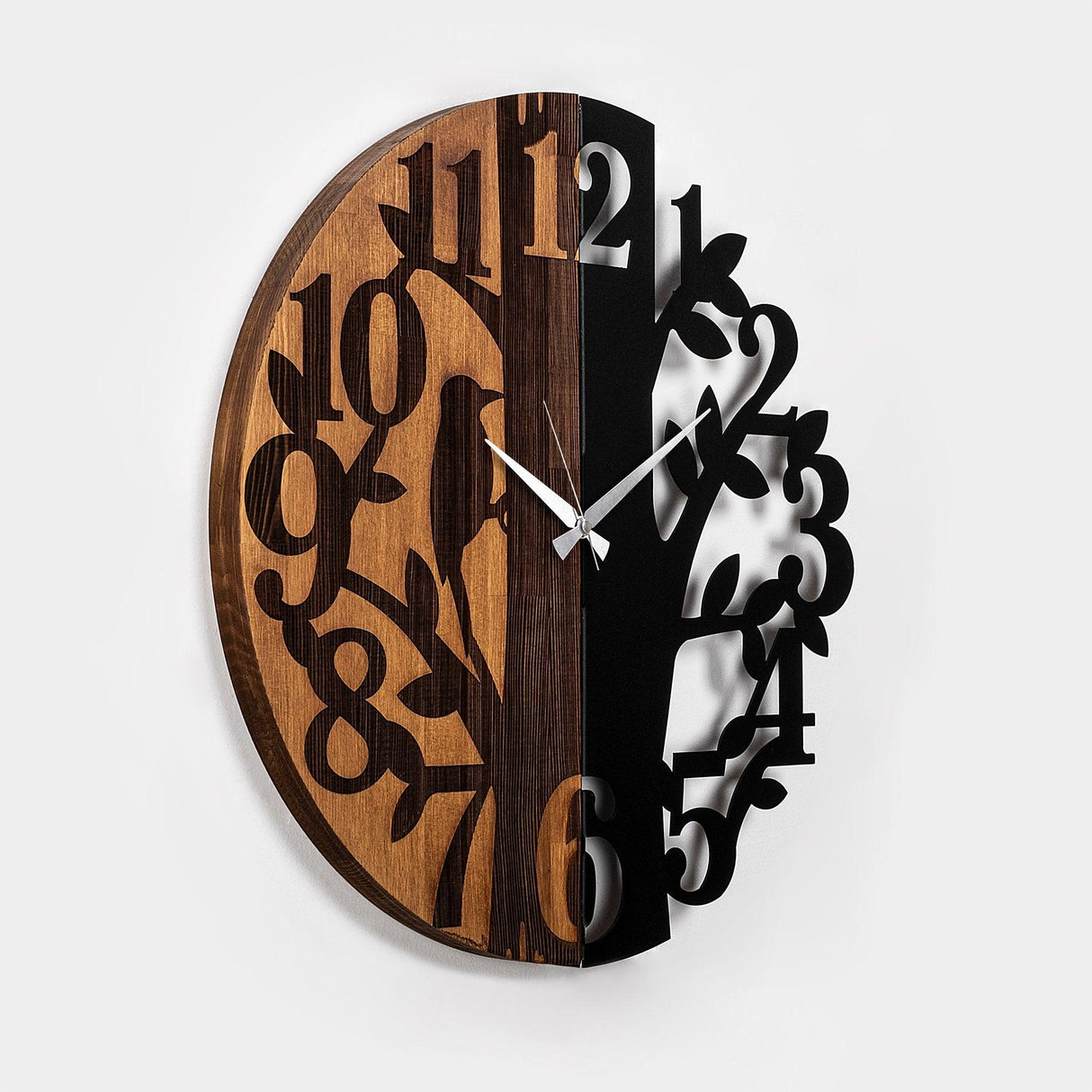 Ceas de perete decorativ din lemn Wooden Clock - 71, Nuc, 56x56 cm