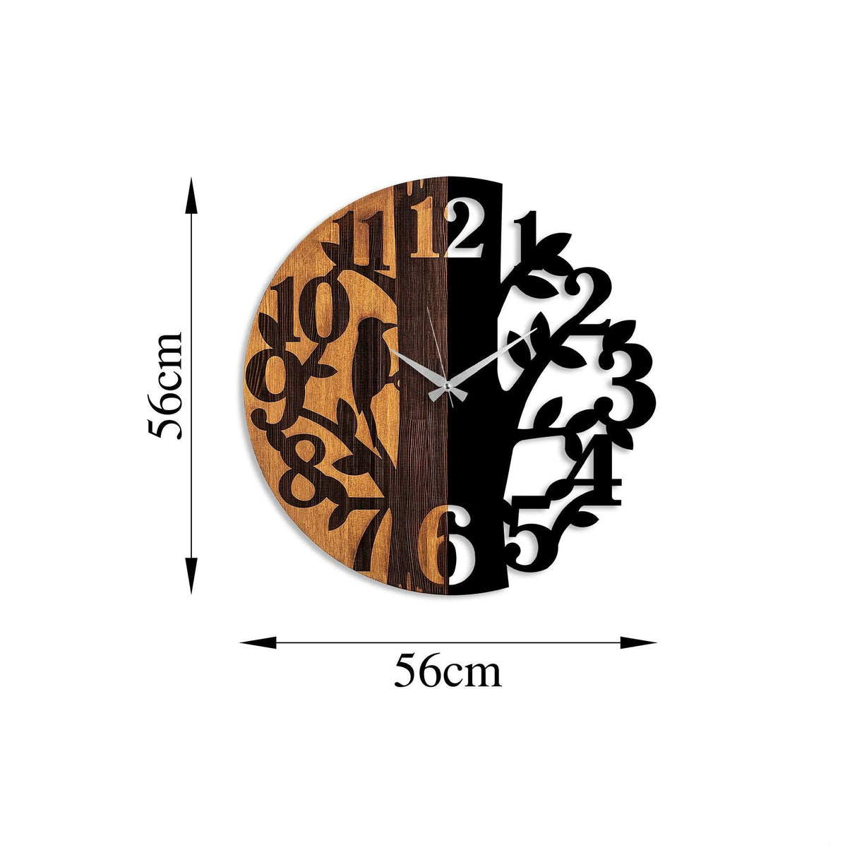 Ceas de perete decorativ din lemn Wooden Clock - 71, Nuc, 56x56 cm