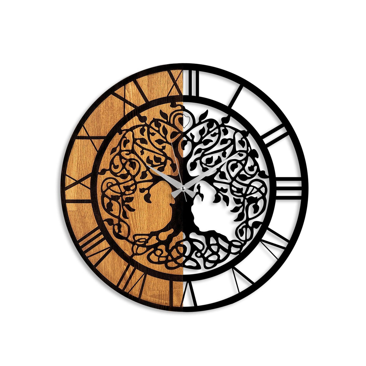Ceas de perete decorativ din lemn Wooden Clock , Nuc, 56x56 cm