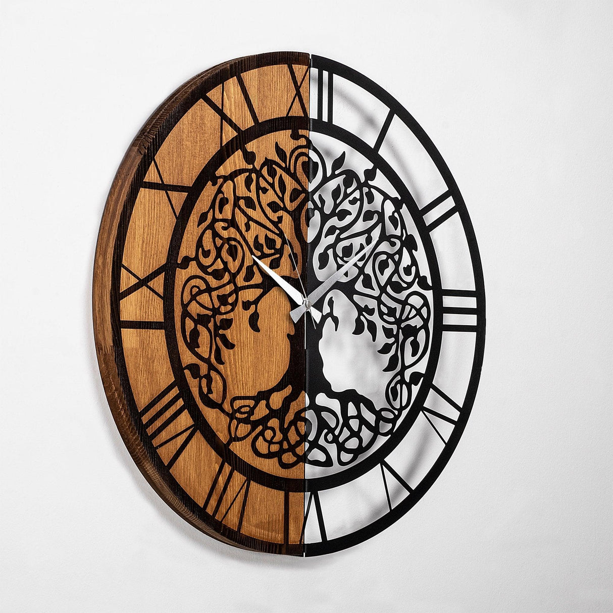 Ceas de perete decorativ din lemn Wooden Clock , Nuc, 56x56 cm