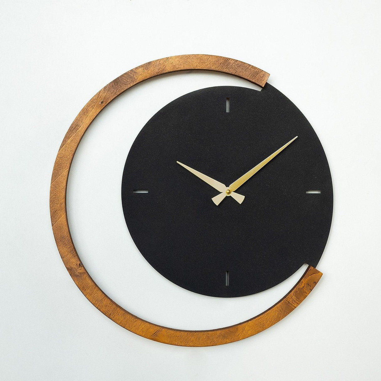 Ceas de perete Decorativ Moon Time Wooden Metal, Negru, 48x48 cm