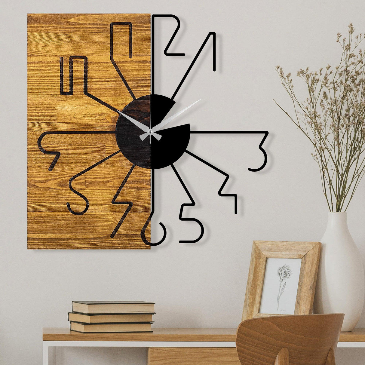 Ceas de perete din lemn Sunny, Nuc, 58x58 cm