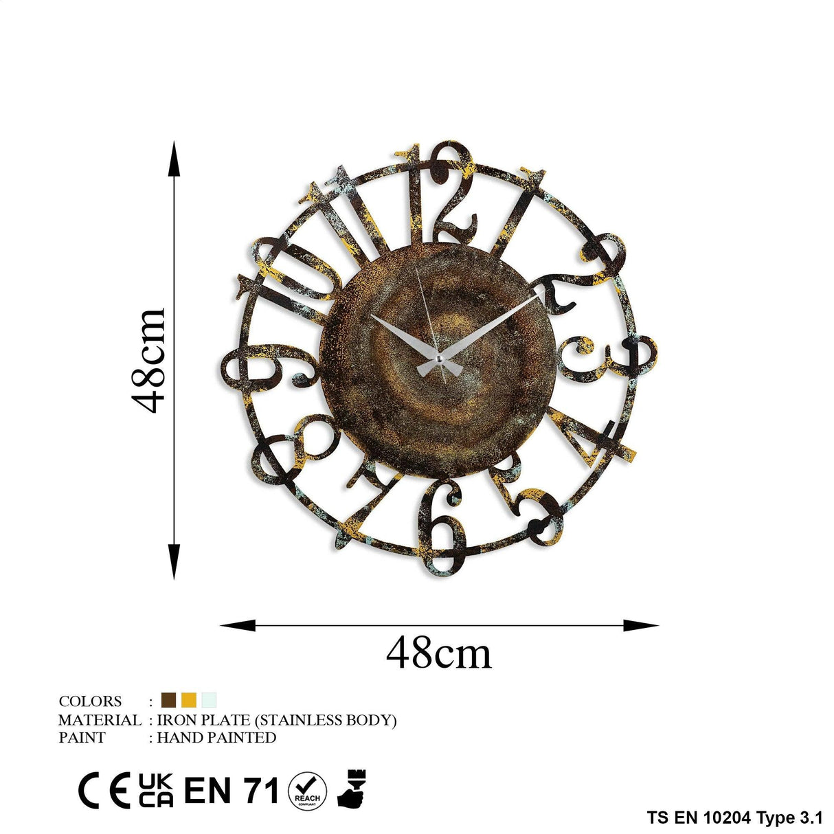 Ceas de perete Metal Wall Clock 15, Multicolor, 48x48 cm