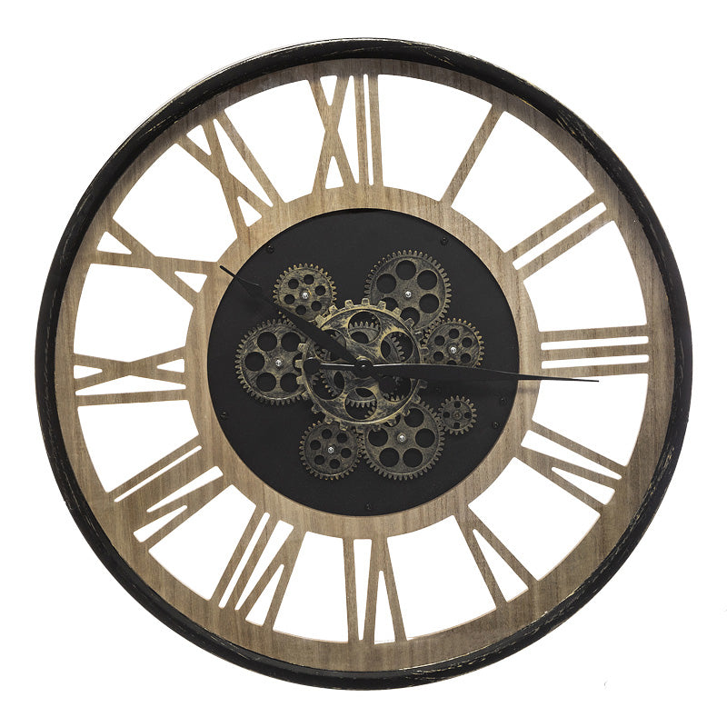 Ceas de perete Paul negru-metal Natural-mdf, D57x6 cm