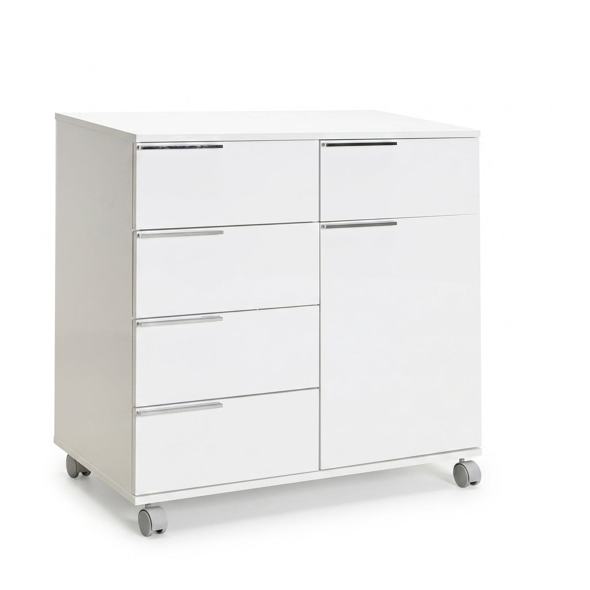 Comoda ADR-415-PP-1 Home Collection® Diamond, 1 usa, 5 sertare, cu rotile, Alb Lucios, 85x44x81 cm