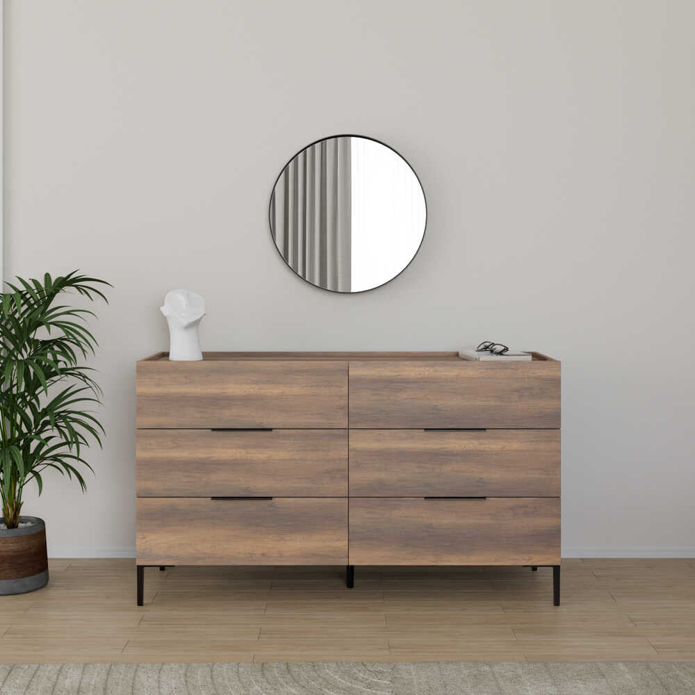 Comoda SFN-1760-DD-1 Home Collection® Oryana, 3 sertare, Alb - Nuc, 140x81x44 cm - Nuc | SKU: SFN-1760-DD-1, SFN-1760-OO-1