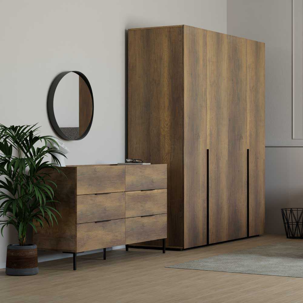Comoda SFN-1760-DD-1 Home Collection® Oryana, 3 sertare, Alb - Nuc, 140x81x44 cm - Nuc | SKU: SFN-1760-DD-1, SFN-1760-OO-1