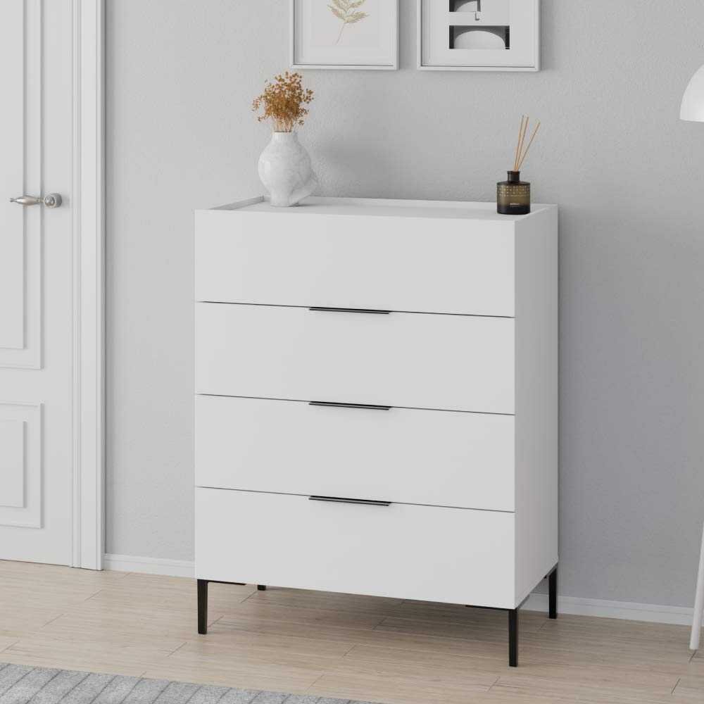 Comoda SFN-1740-DD-1 Home Collection® Oryana, 4 sertare, Alb - Nuc - Stejar, 80x104x44 cm - Alb | SKU: SFN-1740-DD-1, SFN-1740-OO-1, SFN-1740-FF-1