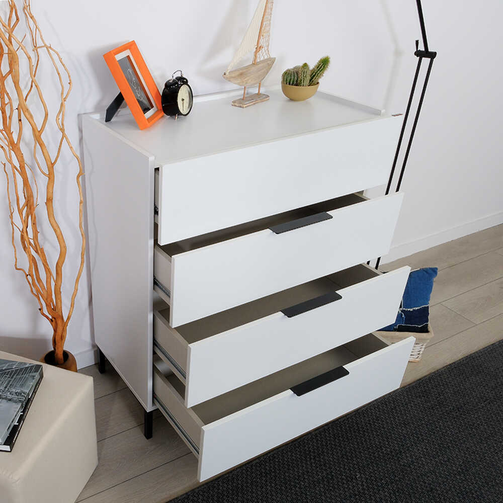 Comoda SFN-1740-DD-1 Home Collection® Oryana, 4 sertare, Alb - Nuc - Stejar, 80x104x44 cm - Alb | SKU: SFN-1740-DD-1, SFN-1740-OO-1, SFN-1740-FF-1